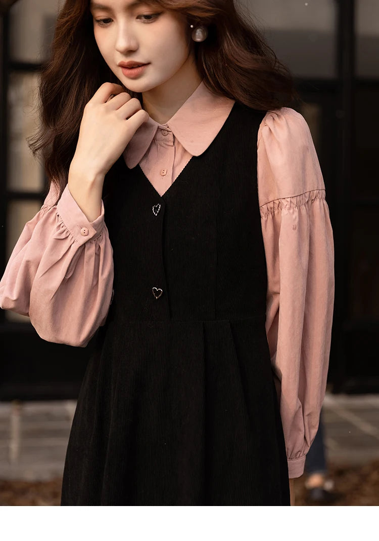 MISHOW Corduroy Strap Dress Autumn Winter French Retro Vneck Sleeveless Mid-Calf Dresses Elegant Solid Blouses MXB43L1246