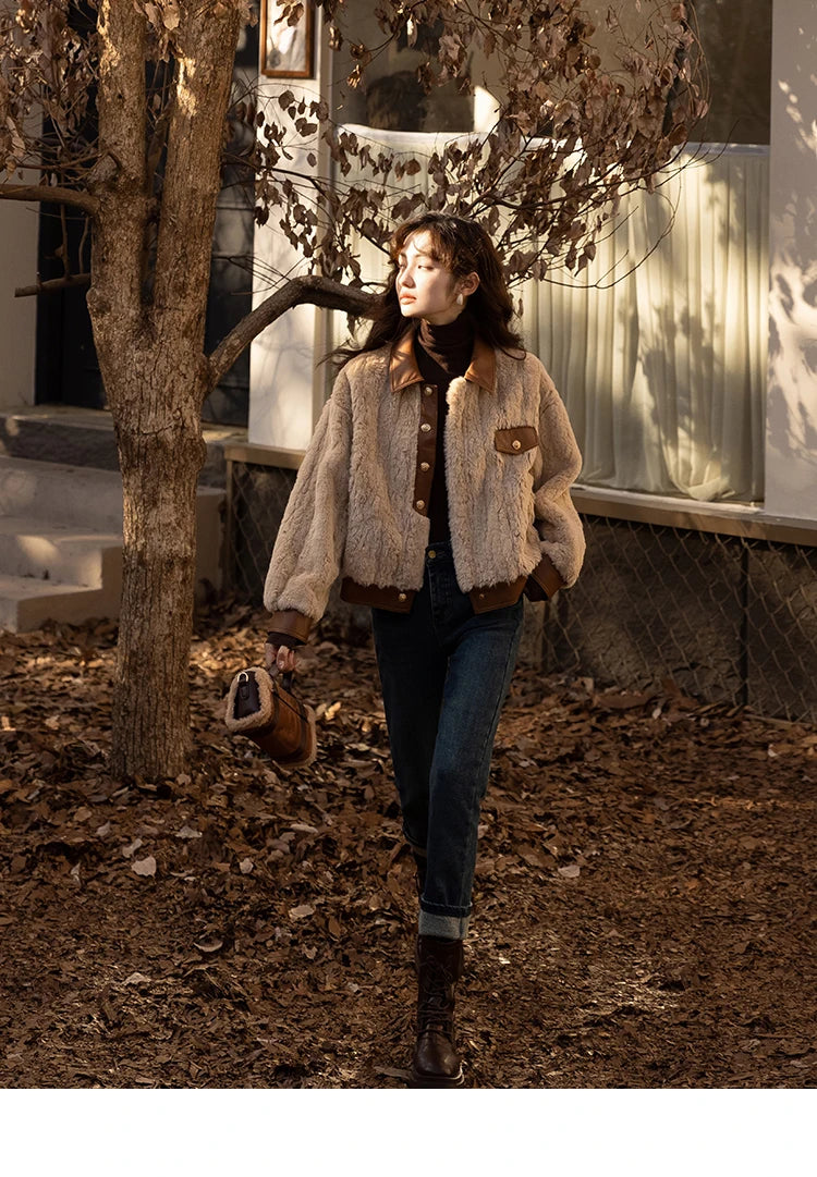 MISHOW Women's Lamb Wool Coat 2022 Winter Single Breasted Leather Turn-down Collar Thickened Warm Outwear Office Lady MXB43W0490