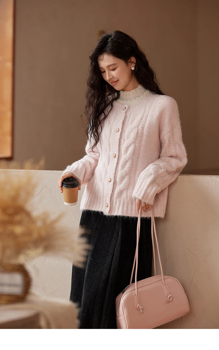 MISHOW Sweet Sweater Cardigan Women 2024 Autumn Winter French Gentle Slim Single Breasted O-Neck Wool Knitted Jacket MXD55Z1030