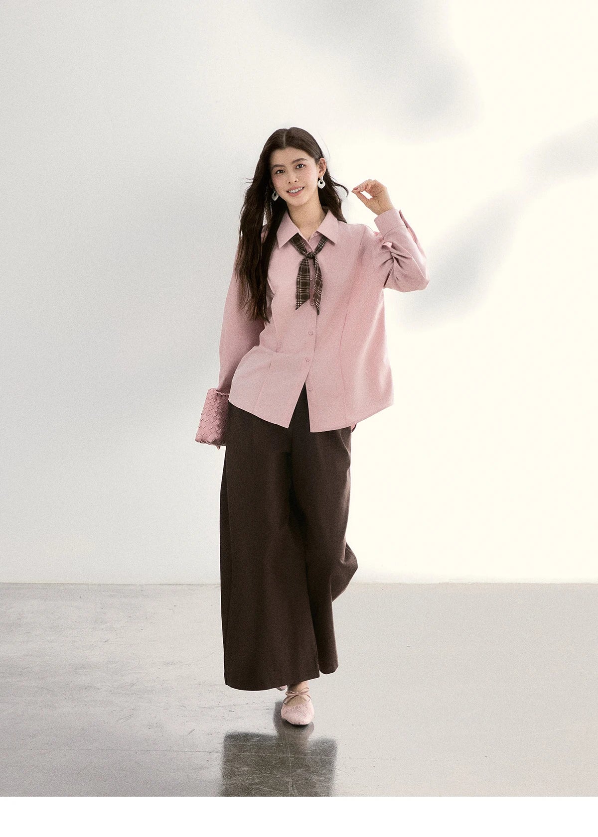 MISHOW Women's Casual Loose Shirt with Plaid Scarf 2026 Spring Lapel Tops Versatile Long Sleeve Shirts Office Lady MXF108C0815