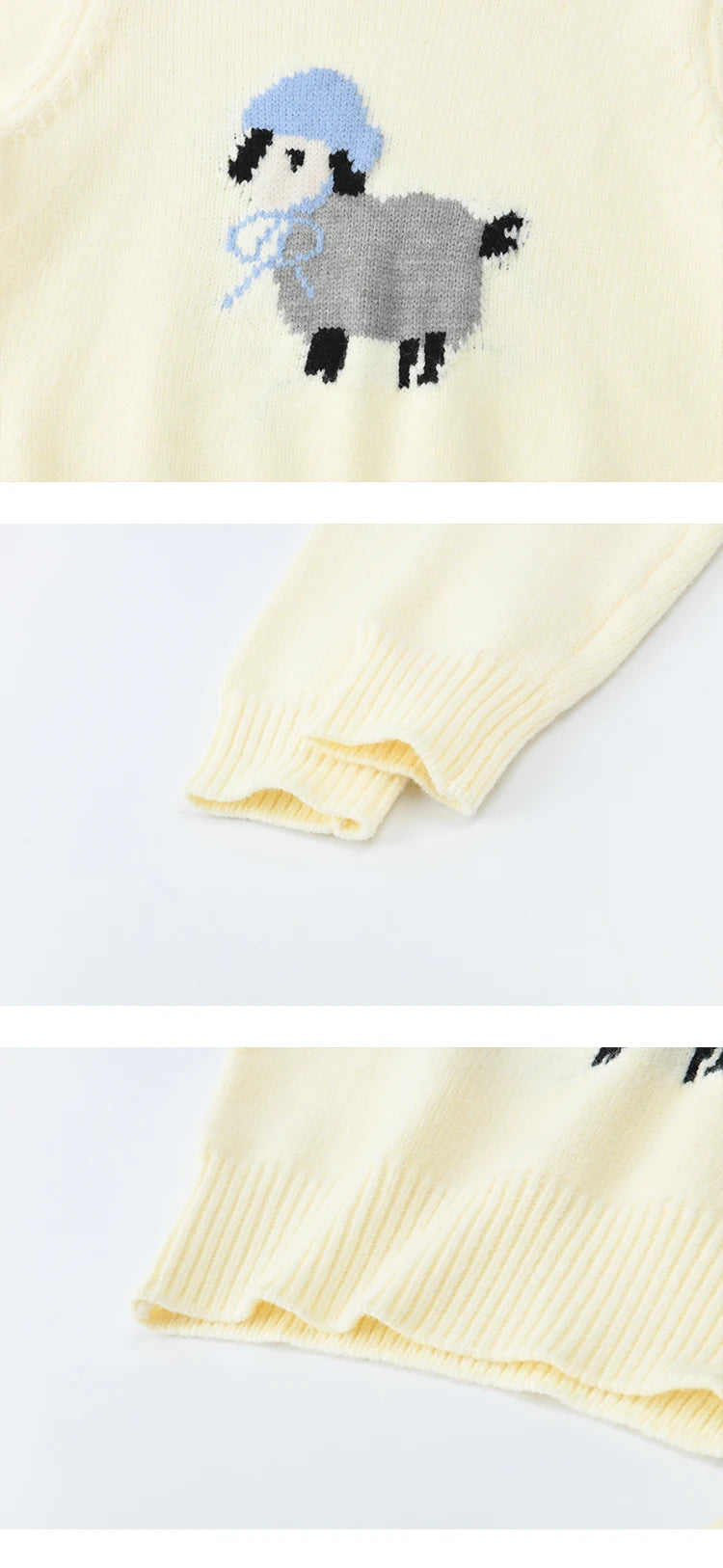 MISHOW Women's Beige White Knitted Sweater 2025 Autumn Winter Round Collar Sheep Pattern Loose Warm Pullover Sweaters MXE94Z2962