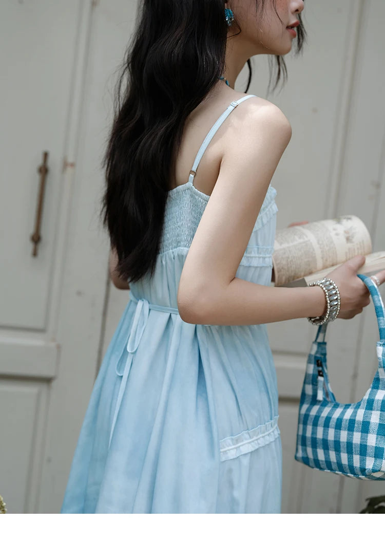 MISHOW Female Fashion Gradient Strap Dress 2025 Summer Sleeveless Black Fungal Edge Sashes Women's Vacation Dresses MXE34L2242