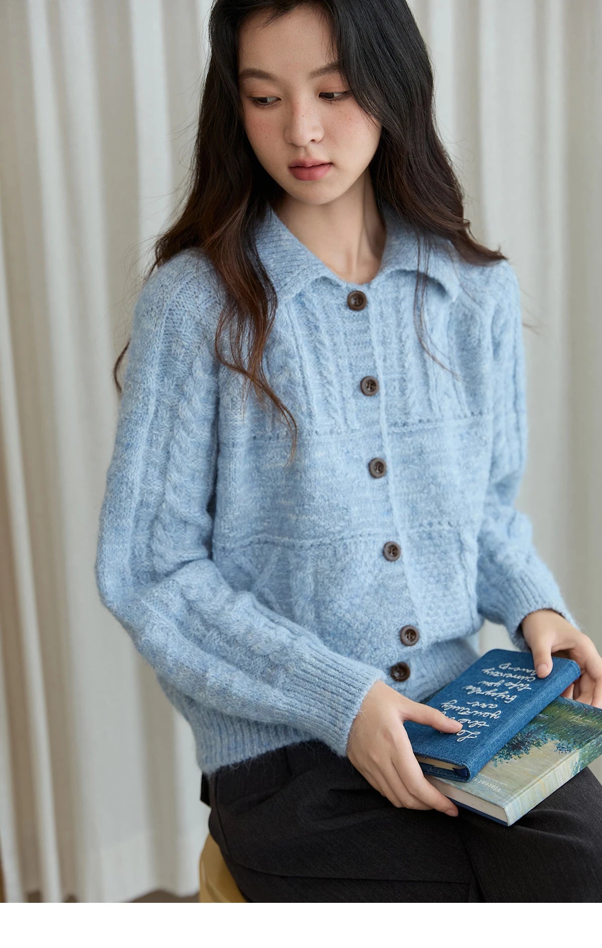 MISHOW Knitted Cardigan Women 2025 Autumn Winter Simple Turn-down Collar Loose Comfortable Single-breasted Sweater MXE48Z2611