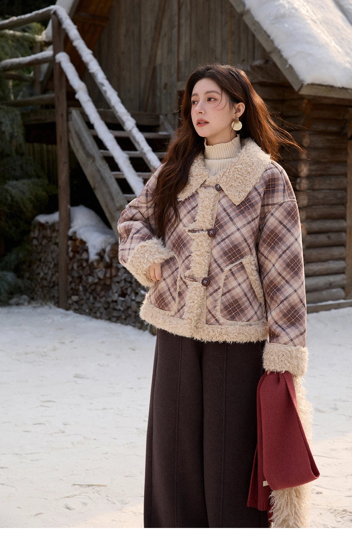 MISHOW High Waist Wide Leg Pants for Women 2025 Winter Casual Loose Thick Fleece Warm Knit Pants Straight Trousers MXE92K1127