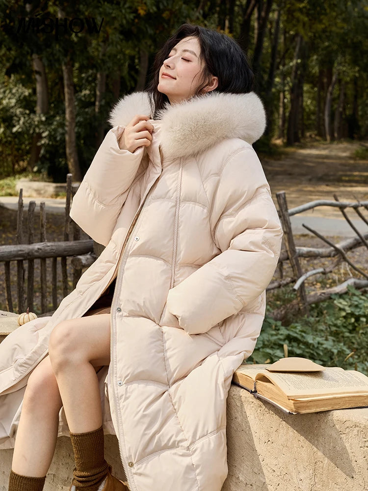 Mishow Fox Fur Collar Mid-Length Down Coat MXD54Y0050