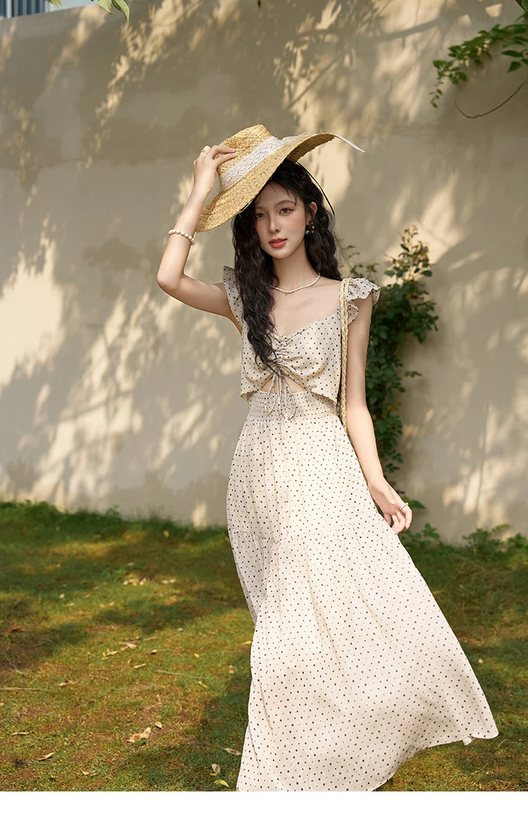 MISHOW Sexy Polka Dot Dresses for Women 2024 Summer New Flying Sleeve Long Fake Two Piece French Dress Woman Clothing MXD28L1902