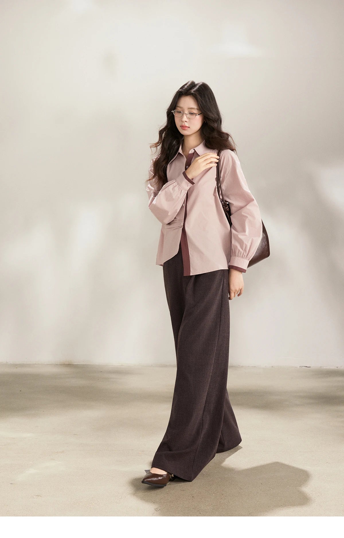 MISHOW Women's Dark Purple Wide Leg Pants 2026 Spring High Waist Pleated Pants Back Elastic Waist Casual Trousers MXF13K1204