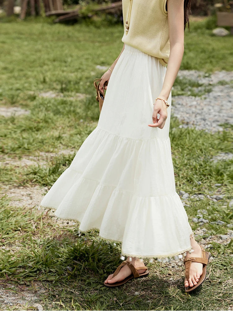 MISHOW Office Lady Summer Skirt Women New 2025 Solid Elastic Waist Shell Webbing A-line Skirts Woman Fashion Slimming MXE33B0708