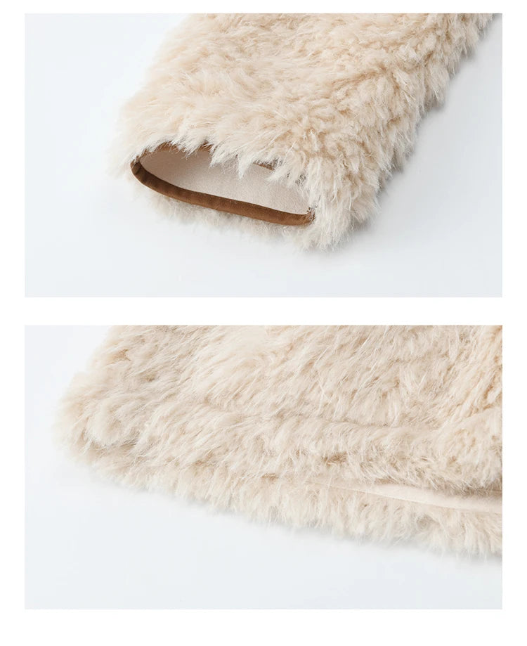 MISHOW Winter Jacket Women 2025 Fashion Beige Knitted Hooded Plush Coat Casual Commute Warm Windproof Short Coat MXE86W0908