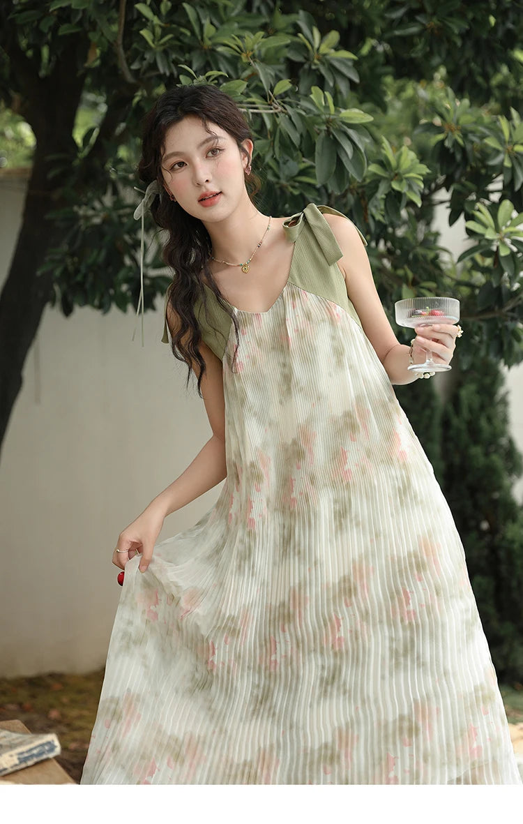 MISHOW French Lazy Suspender Floral Chiffon Dress 2024 Summer Fairy Seaside Vacation Dress V Neck A-LINE Dresses MXD28L1862