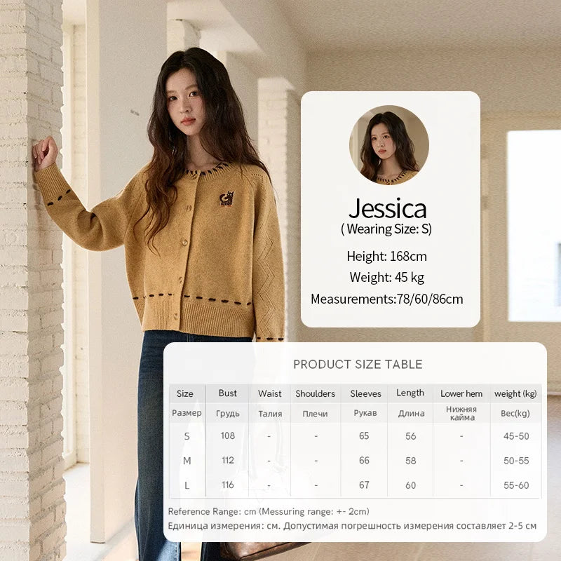 MISHOW Winter Knit Women's Cardigan 2025 New Little Fox Embroidered Sweater Retro Orange Loose Long-sleeved Tops MXE88Z2598