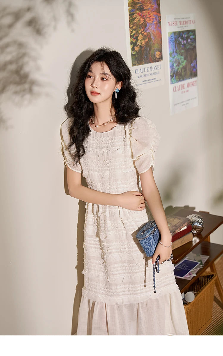 MISHOW Women's French Lace Dress 2024 New Summer New Chiffon Midi Temperament Short Sleeve Woman Dresses Clothing MXD21L1756