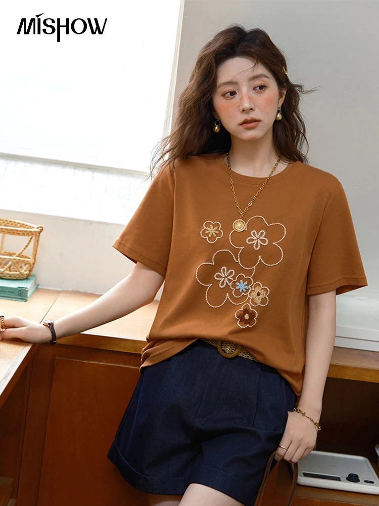 MISHOW Fashion Print T-shirt Women's 2025 Summer New O-Neck Short Sleeve Tee Casual Versatile Top Women's Clothing MXE36T0576