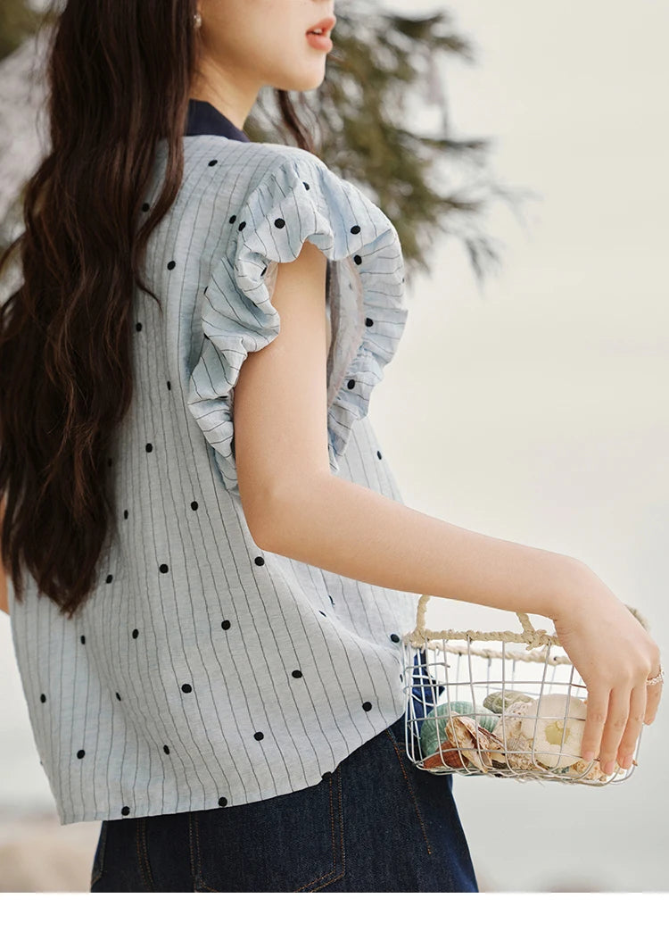 MISHOW Summer Office Lady Blouses Women 2025 Short Sleeve Turn-down Collar Polka Dot Shirts Female Fashion Slim Tops MXE31C0776