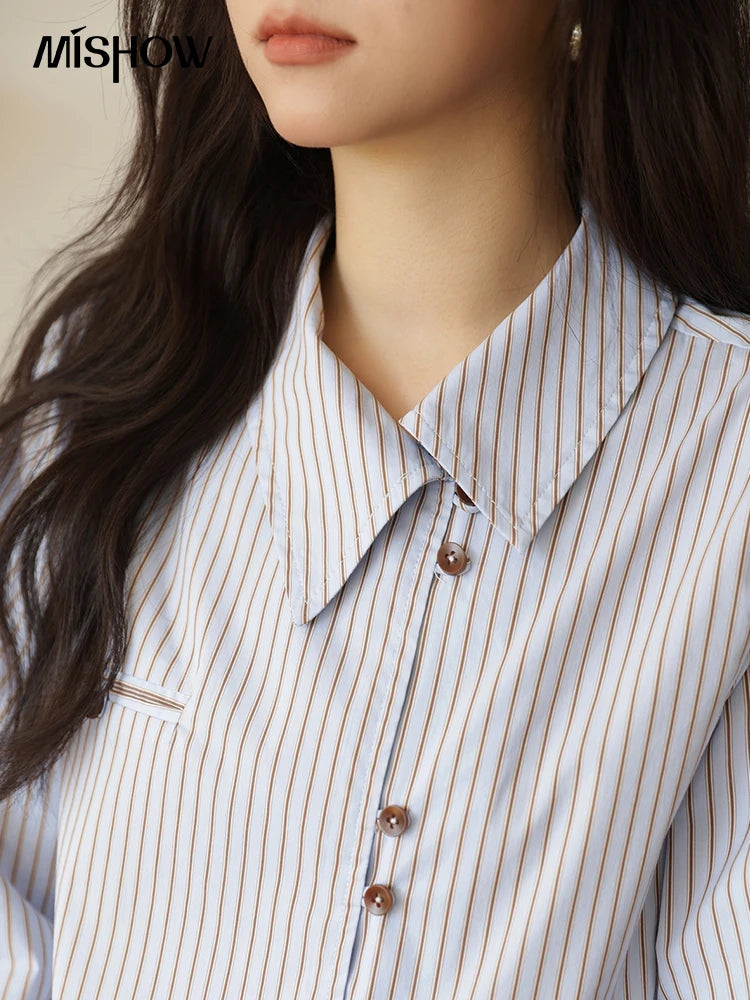 MISHOW Women's Striped Asymmetric Shirt 2025 Autumn New Arrival Vintage Loose Long Sleeve Tops Commuter Woman Clothes MXE42C2375