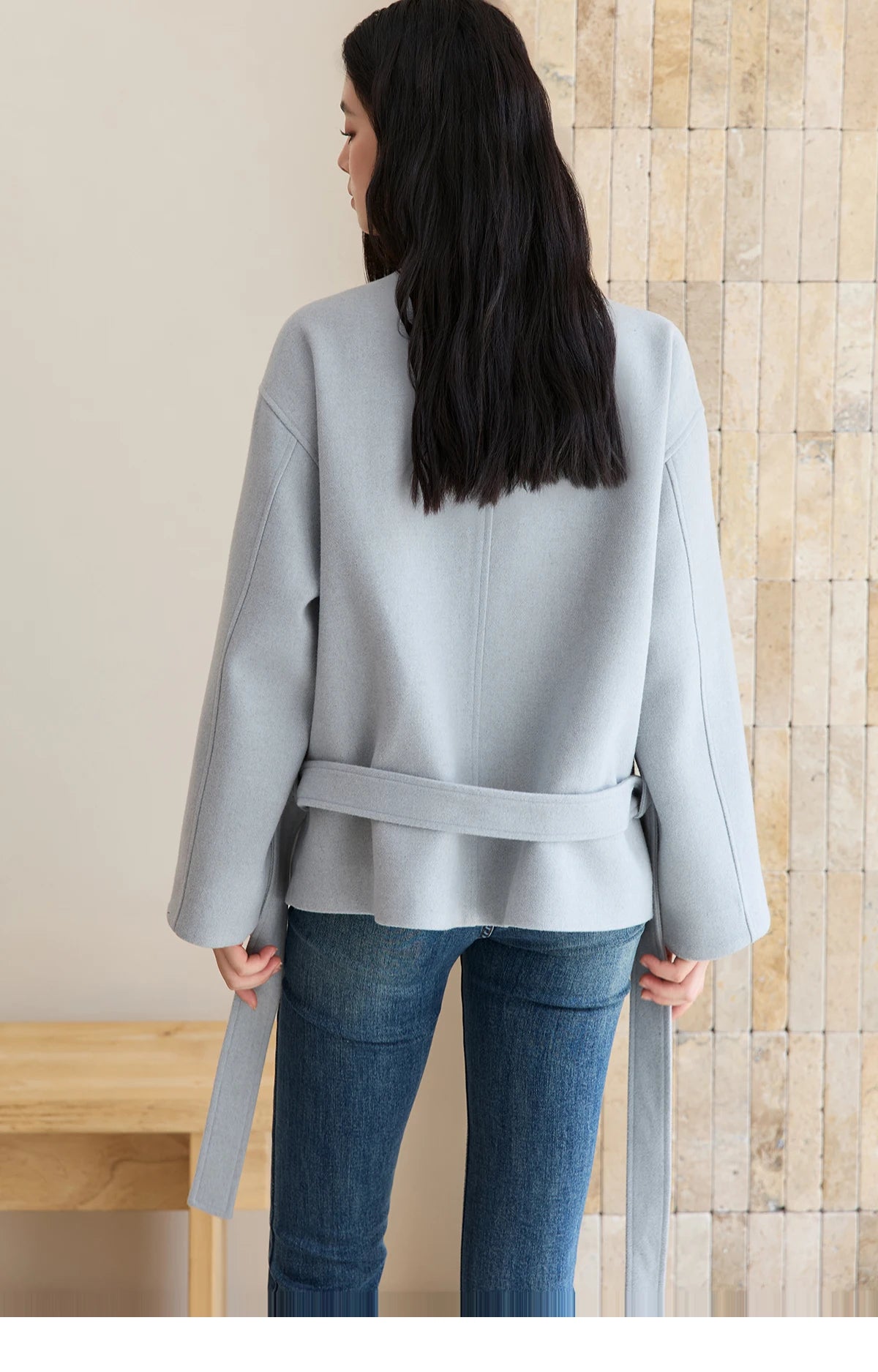 MISHOW Blue Woolen Coat Women 2025 Winter New Double-breasted Lace Up Coat Mid-length Windbreaker Women's Clothing MXE51W0872