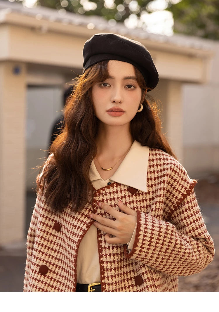 MISHOW Elegant Plaid Wool Blend Short Coat for Women 2024 Autumn Winter Jackets Female Warm Fashion New Outerwears MXB42W0479