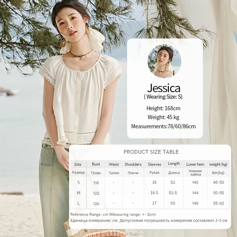 MISHOW Embroidered French Shirt Women Summer 2025 Short Sleeve Round Neck Solid Blouses Female Fashion New Tops Lady MXE33X1744