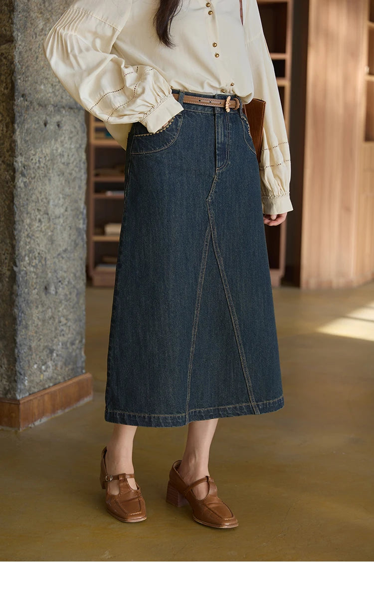 MISHOW High Waist Slim Denim Skirt for Women Autumn 2025 Fashion Pocket Skirt Rear Hem Split Casual Skirt Office Lady MXE41B2379