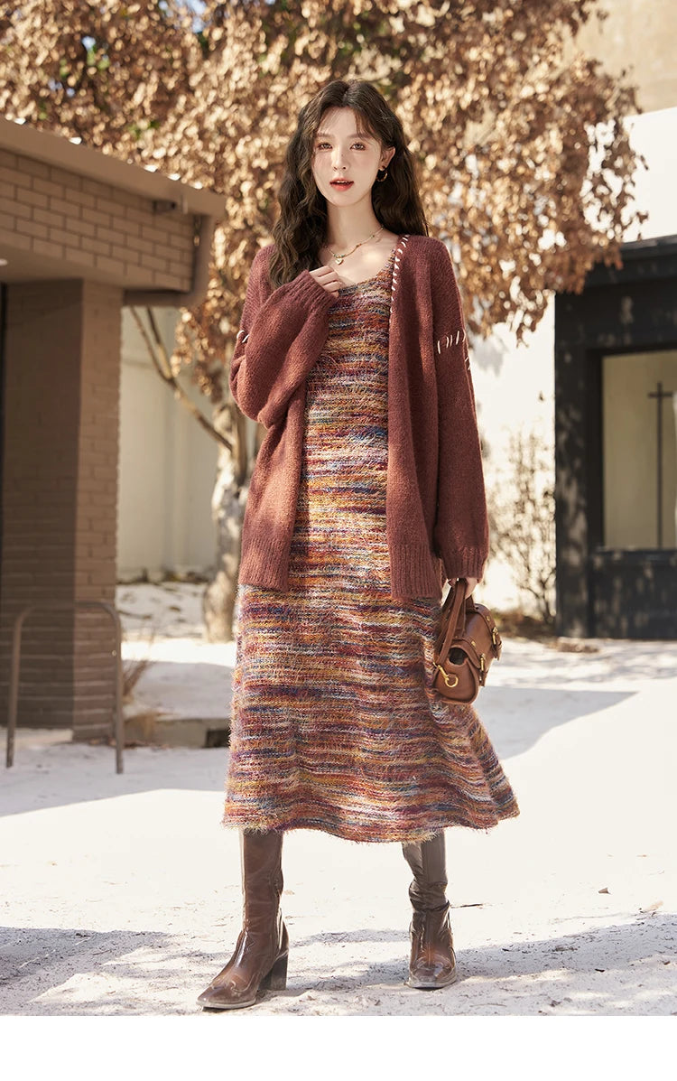 MISHOW Retro Slip Knitted Dresses Coat Separately Women Autumn Winter Sweater Cardigan Slim Knit Suspender Dress MXC59L1625