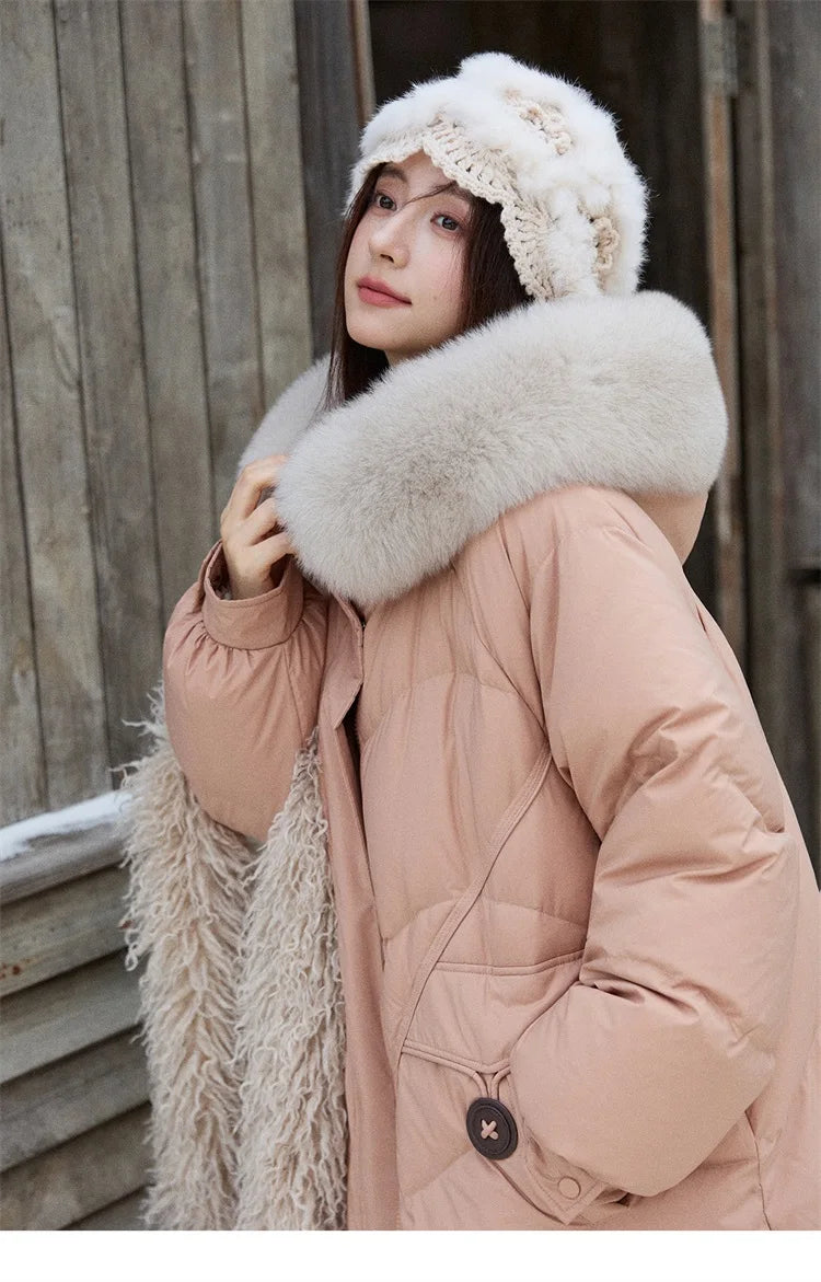 MISHOW Fox Fur Collar Down Jacket for Women 2025 Winter Fashion 90% White Duck Down Thickened Coat Warm Long Coat  MXE51Y0082