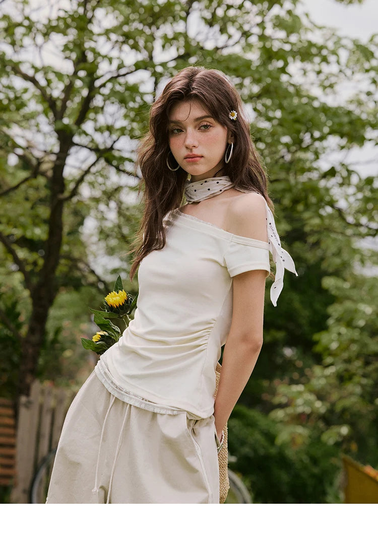 MISHOW Apricot Cargo Pants for Women in Summer 2025 Lace Patchwork Casual Pants Drawstring Elastic Waisted Trousers MXE33K0935