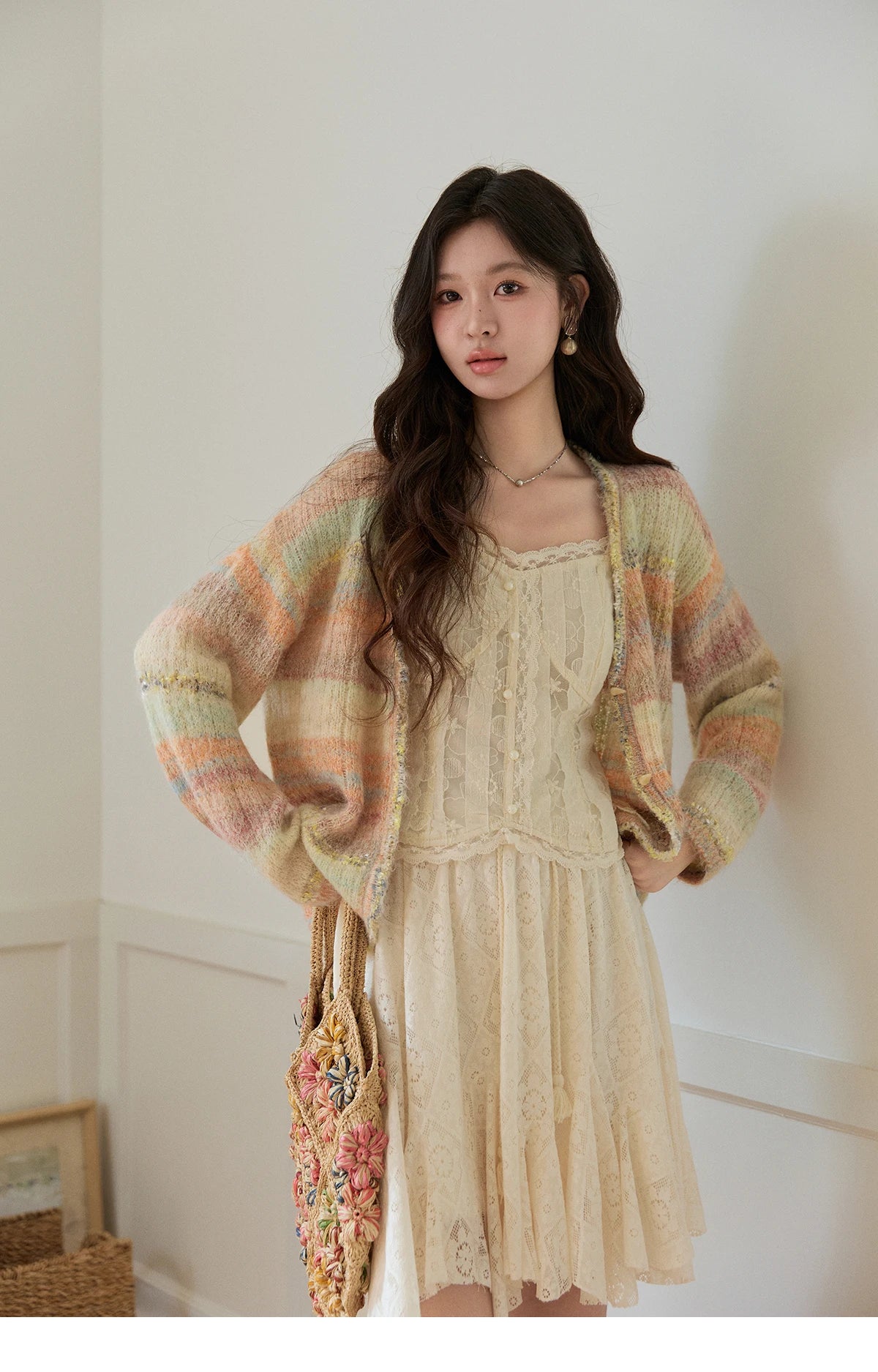 MISHOW Women's Gradient Striped Knit Cardigan 2026 Spring V Neck Single Breasted Casual Thin Soft Rainbow Sweater MXF13Z3019