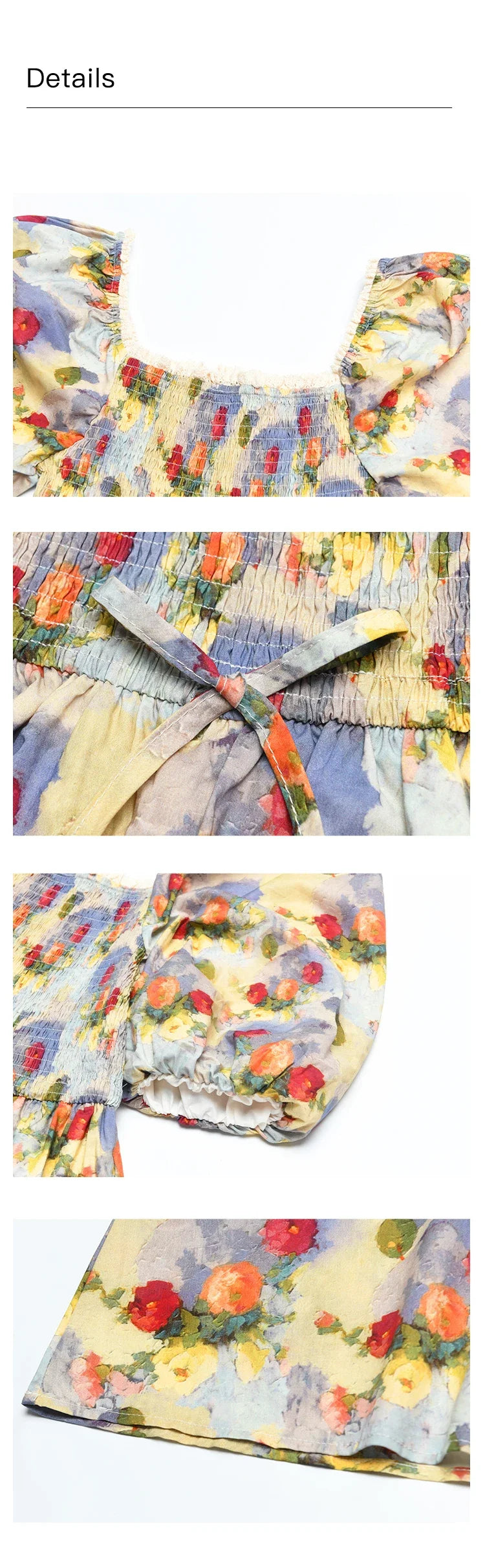 MISHOW Floral Smocked Midi Dresses for Women 2025 Summer Puff Short Sleeve Beach Vacation Beach French Retro Dress MXD24L1905