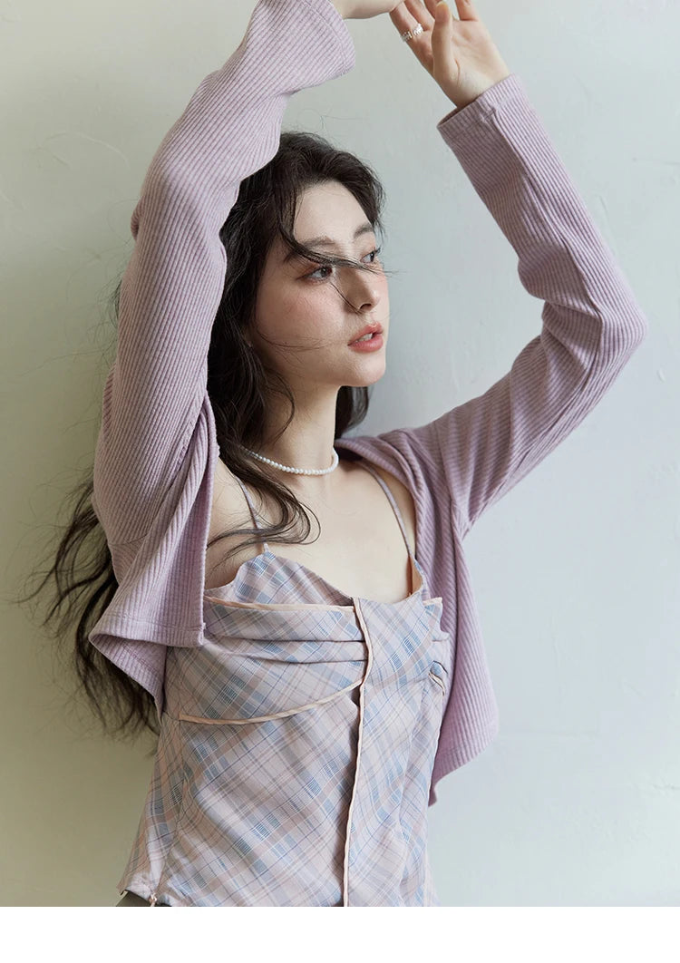 MISHOW Women's Plaid Camisole 2025 Spring Contrasting Retro Bowknot V-neck Waist Slim Top Back Elasticity Sweet Tanks MXE11D0046