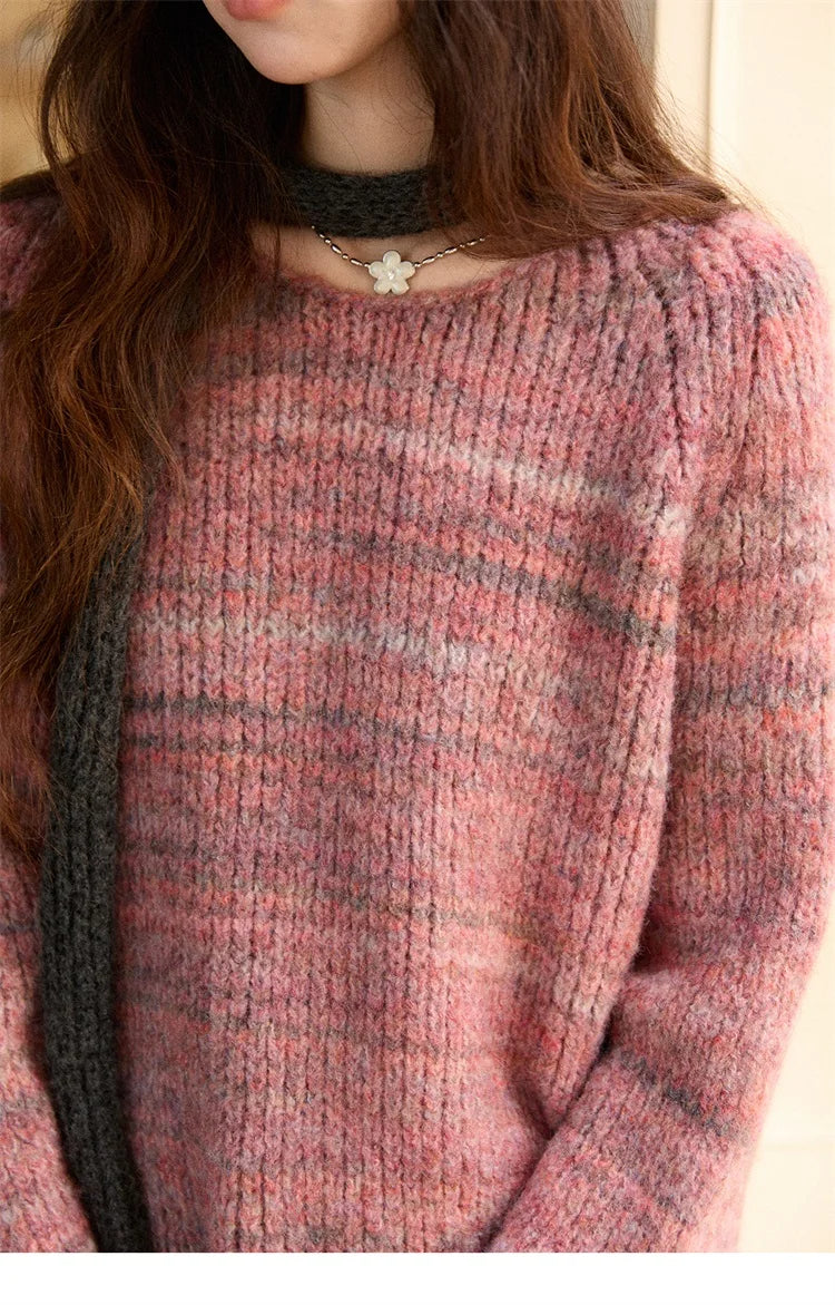 MISHOW Women's Blue Sweater 2025 Winter Fashion Loose Crew Neck Long Sleeve Pullover Pullovers Soft Versatile Top MXE86Z2733