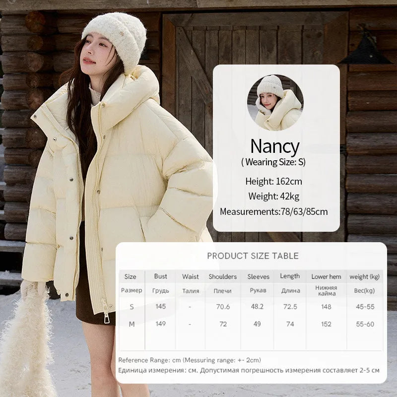 MISHOW Soft 90 Velvet Hooded Down Jacket for Women 2025 Winter Milk Yellow Bread Jacket Loose Jacket Warm Velvet Coat MXE92Y0090