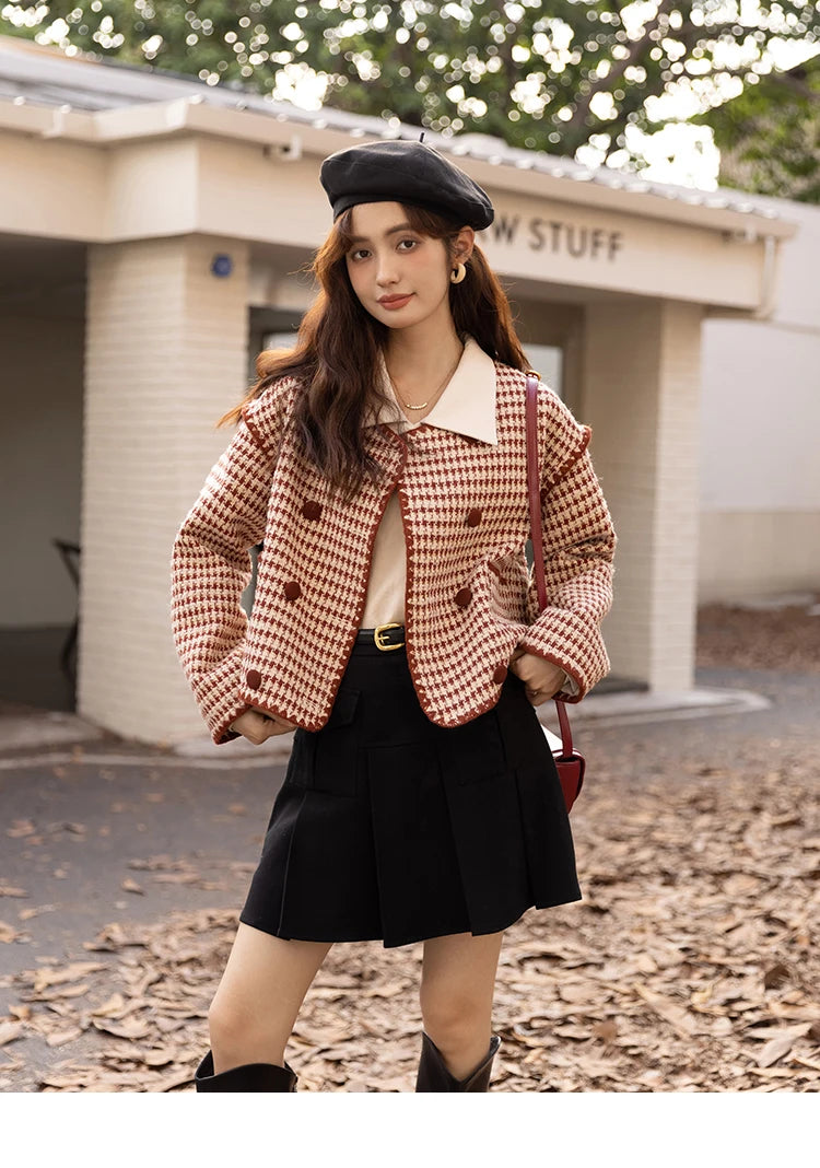 MISHOW Elegant Plaid Wool Blend Short Coat for Women 2024 Autumn Winter Jackets Female Warm Fashion New Outerwears MXB42W0479