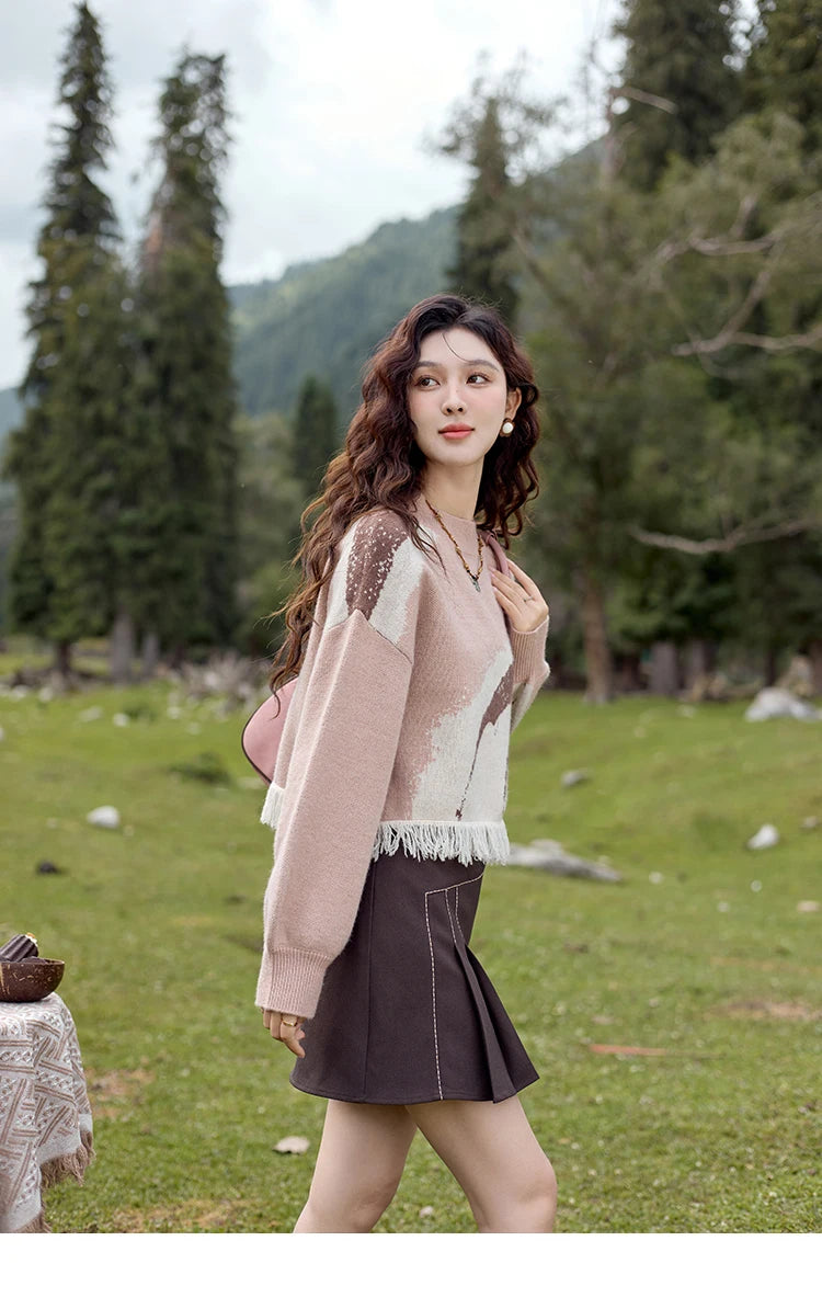 MISHOW Tassel Knitted Sweater Women Fashion Half High Neck Pullover Sweater 2024 Autumn Winter Premium Casual Top MXD43Z0680