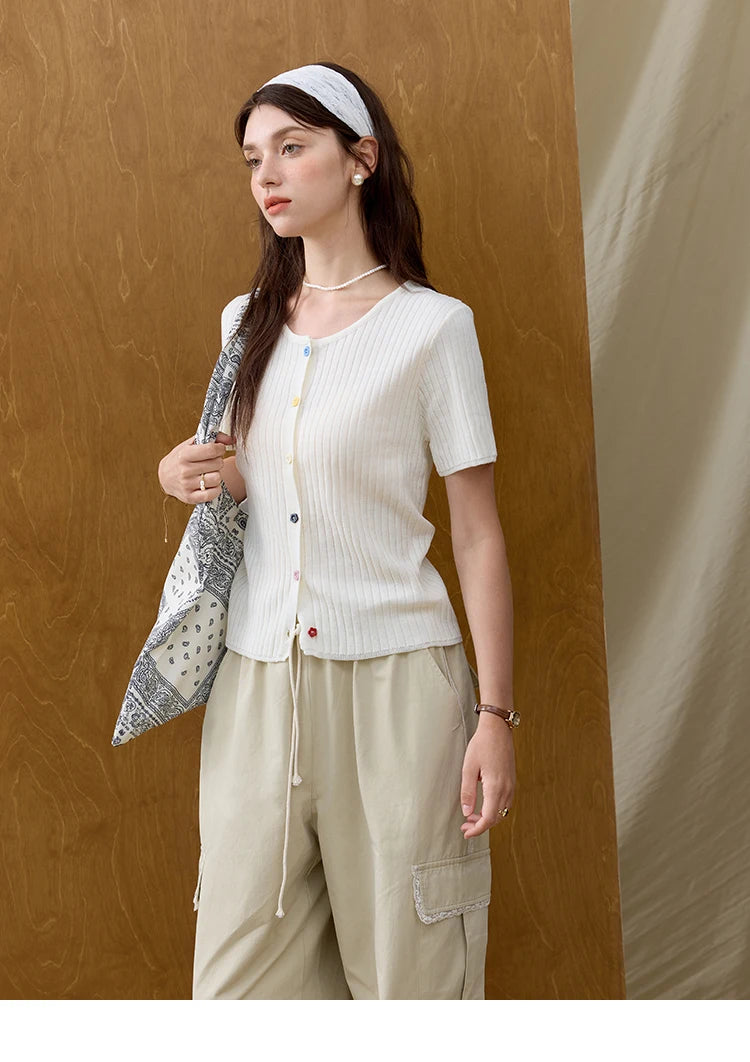 MISHOW Apricot Cargo Pants for Women in Summer 2025 Lace Patchwork Casual Pants Drawstring Elastic Waisted Trousers MXE33K0935