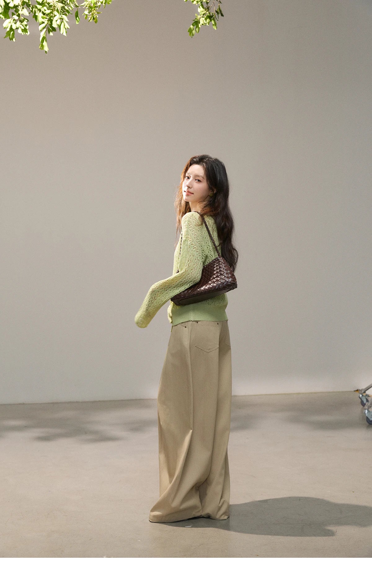 MISHOW Women's Hollow Out Cable Knit Tops with Camisole Two Piece Set Spring Loose Casual Breathable Green Sweater MXF16T1524