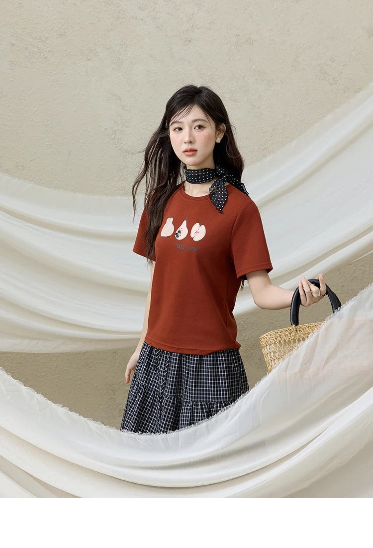 MISHOW Summer Print Casual T-shirt Women New 2025 Short Sleeve Round Neck Slim Shirts Female Fashion Office Lady Tops MXE33T0500