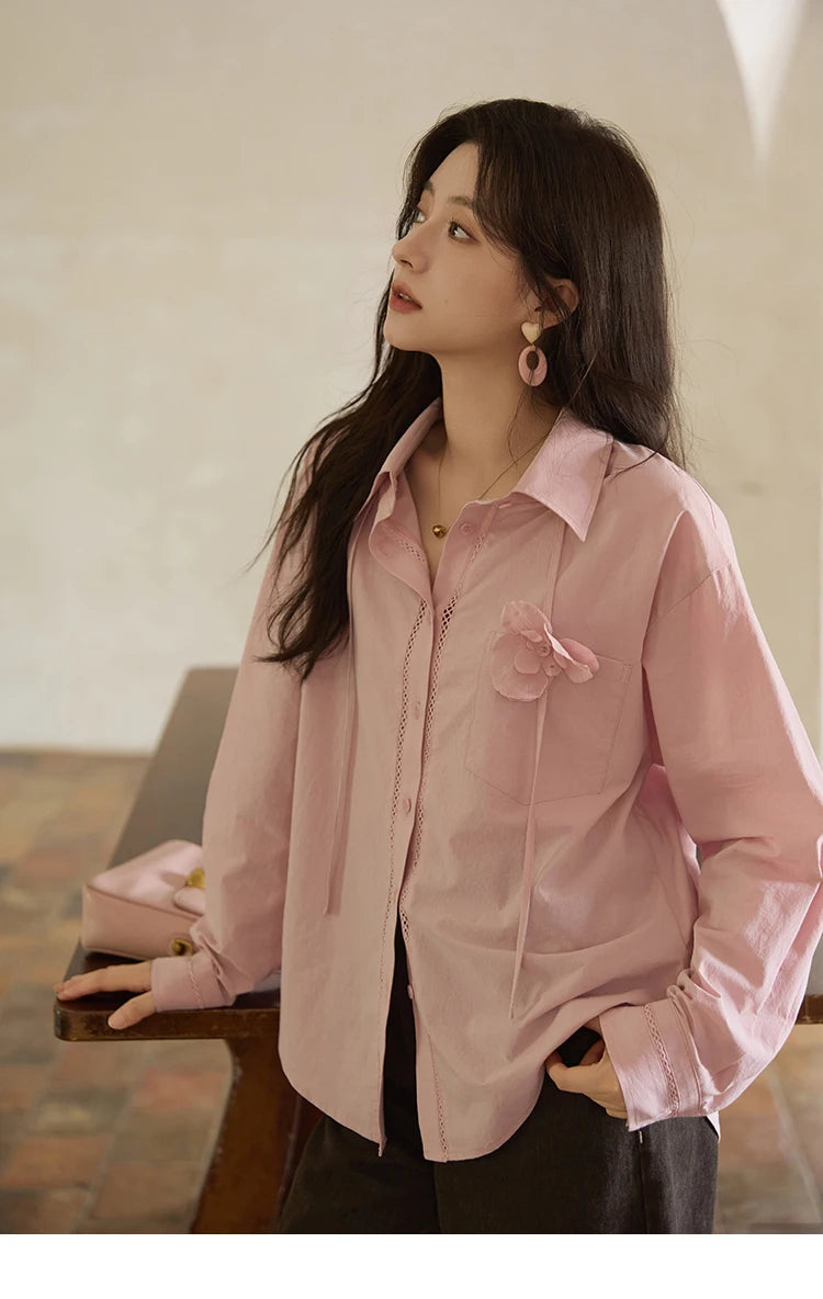 MISHOW 100% Cotton Shirt For Women Autumn 2025 New Fashion Petal Ribbon Button Long Sleeves Shirt Women's Clothing MXE41C2349