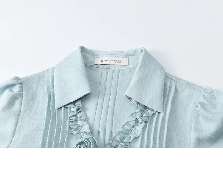 MISHOW Spring New Blouses for Women 2025 V-neck Long Flare Sleeve Solid Shirts Female Fashion Straight Tops Woman MXE14X1730