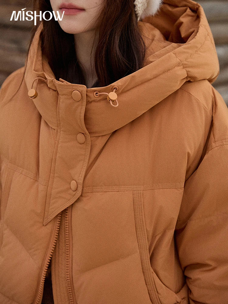 MISHOW Women's Short Coat with 90% White Duck Down Filling Windproof Down-proof Hooded Jacket Lightweight Warm Coat MXE51Y0080