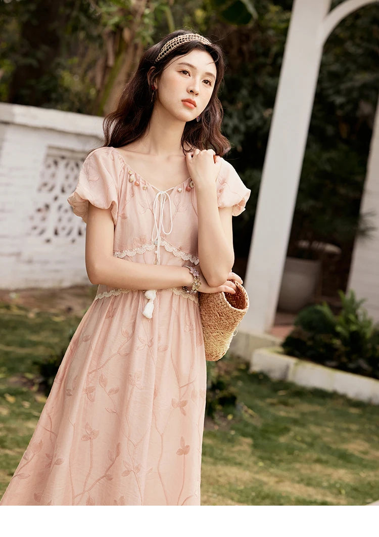 MISHOW Print Office Lady Dress Women Summer 2025 Short Sleeve Round Neck Beaded Neckline Slim Waist Dresses Female MXE33L2208