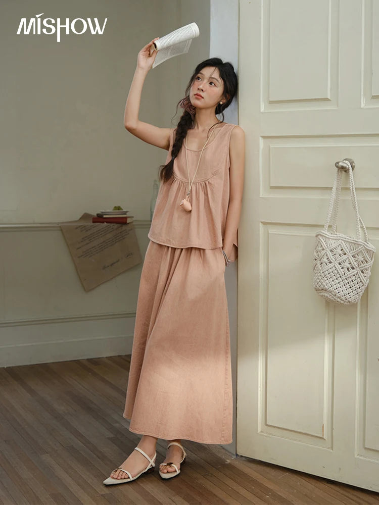 MISHOW Ladies 2 Pieces Set 2025 Summer New U-shaped Collar Sleeveless Top Fashion A-line Skirt Set Women's Clothing MXE35T0606