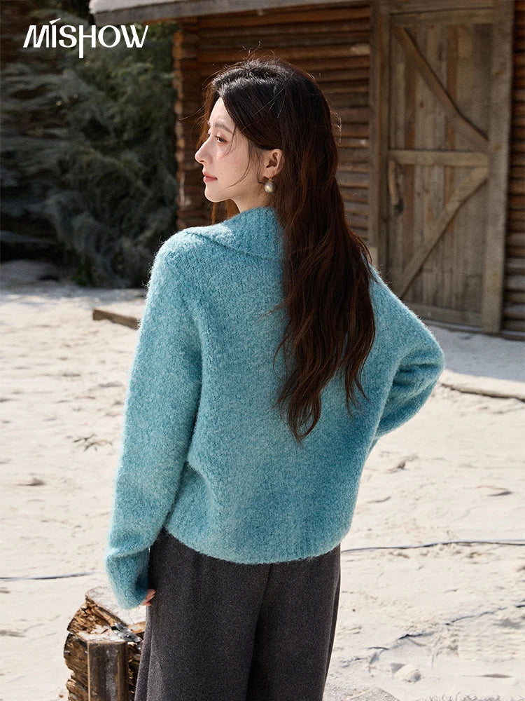 MISHOW Retro Three-dimensional Floral Jacquard Sweater for Women 2025 Autumn Winter Lapel Thickened Knitted Cardigan MXE87Z2684