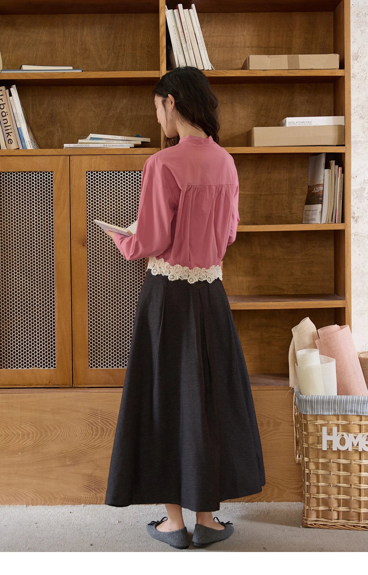 MISHOW Women's Rose Red Stand Collar Shirt 2025 Autumn Bow Tie Hem Splicing Lace Tops Elegant Shirts Office Lady MXE43C2380