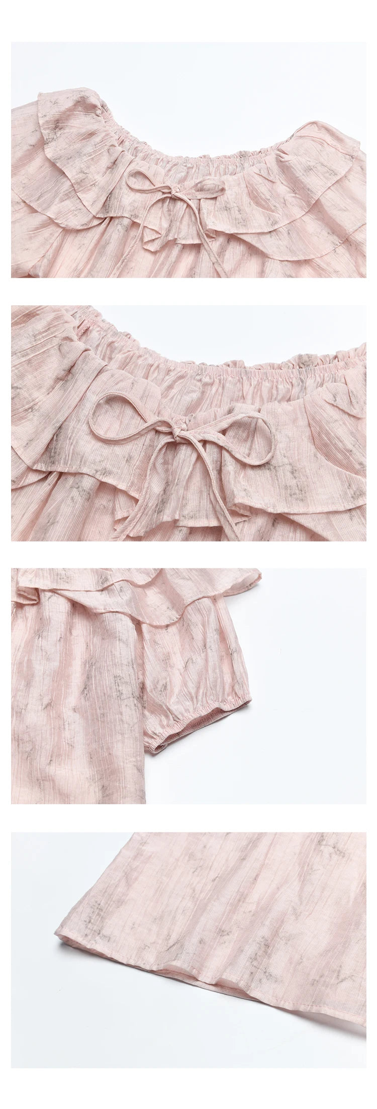 MISHOW French Retro Floral Short Sleeve Blouses Summer 2025 Loose One Line Shoulder Ruffled Edge Lace Up Sweet Top MXD25X1520