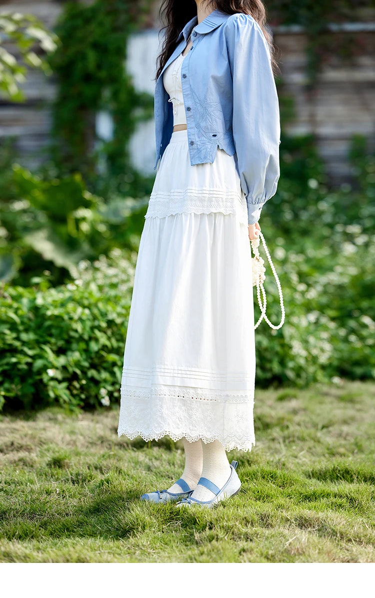 MISHOW French Retro Hollow Lace Skirt for Women Spring 2025 Elegnat 100 Cotton A-line Skirt High Waist Sweet Skirts MXE12B0643