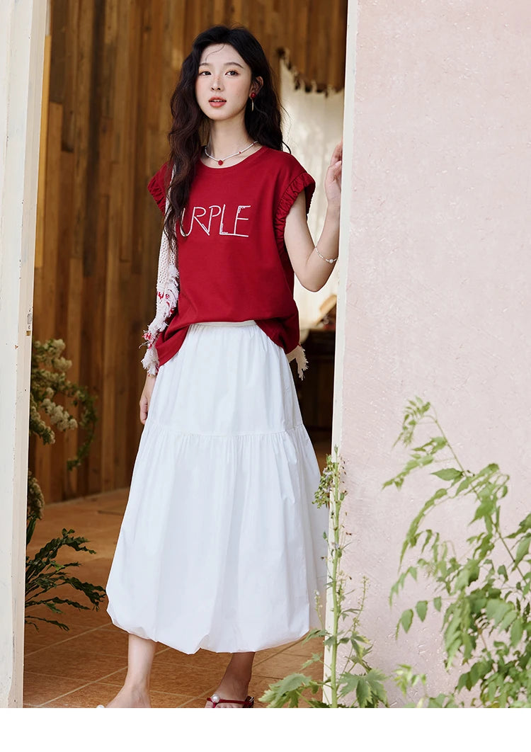 MISHOW Sea Salt White Double Layered Waist Skirt 2025 Summer Flower Bud Skirt Shell Button Versatile A-line Skirts MXE32B0715