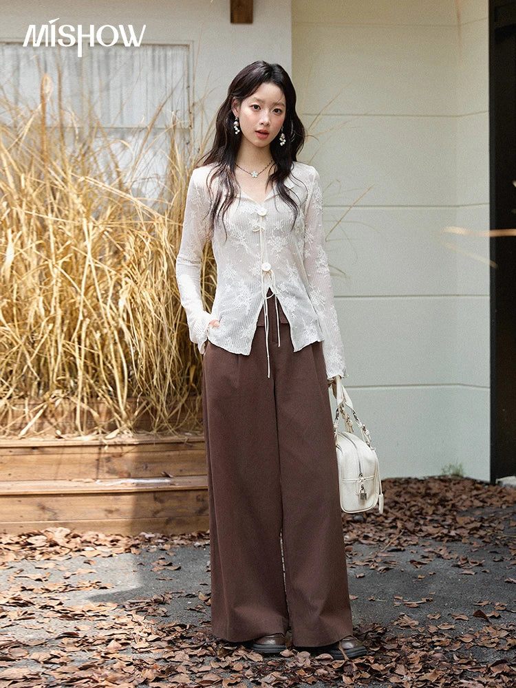 MISHOW White Shirt Women 2025 Autumn New French Romantic Sexy Slim Flared Sleeves Top Commute Luxury Lace Shirt  MXE49X2511