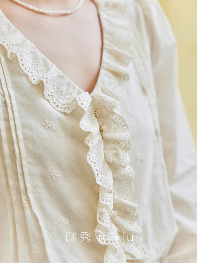 MISHOW Spring New French Shirts for Woman 2025 Long Sleeve V-neck Solid Loose Blouses Women Fashion Versatile Tops MXE14X1732