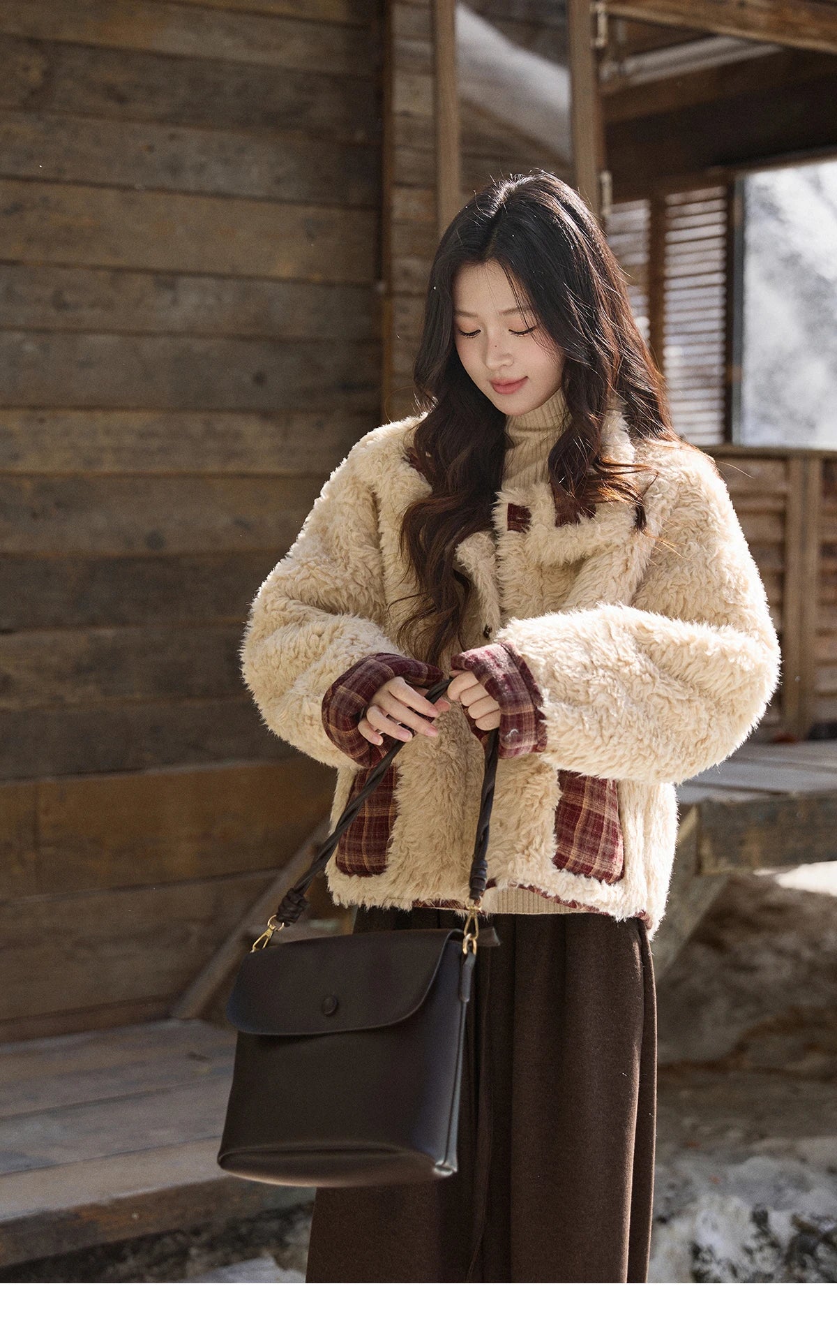 MISHOW Christmas Women's Reversible Retro Red Plaid Lamb Wool Coat 2025 Winter Loose Warm Fur-Lined Lapel Outerwear MXE93W1009