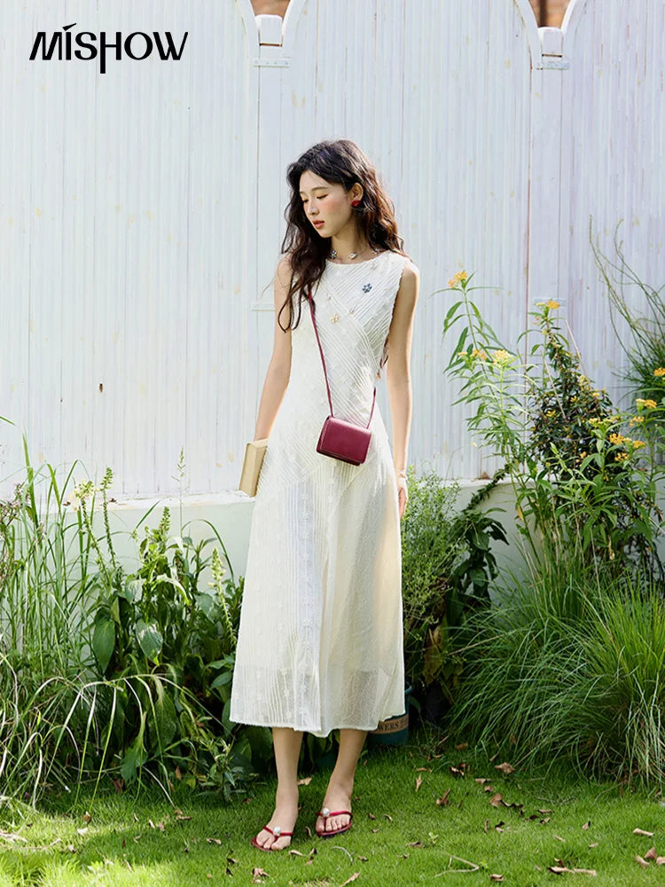 MISHOW Asymmetric Lace Fishtail Dress 2025 Summer Flower Embroidery Sleeveless Elegant Dress Round Neck Long Dresses MXE35L2301
